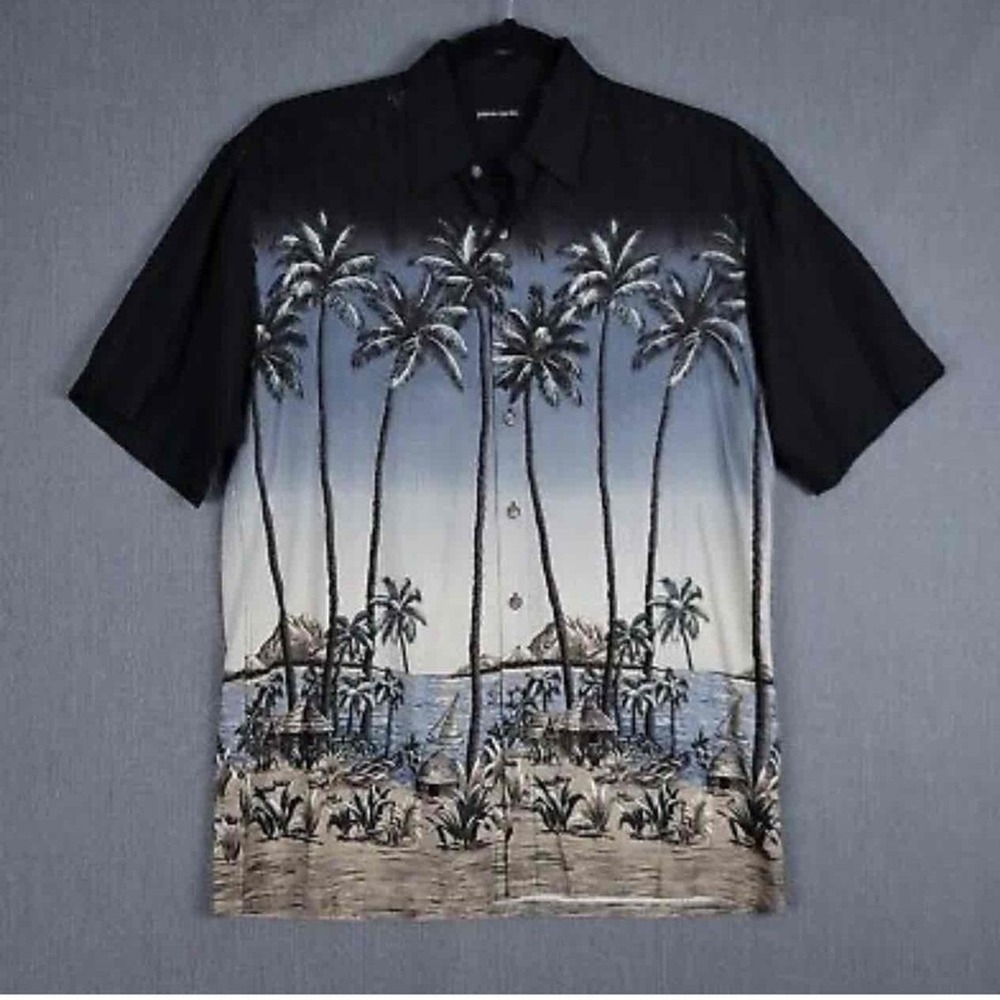 Pierre Cardin Vintage‎ Tropical Palm Tree Short Sleeve Hawaiian Shirt Mens M - Picture 6 of 6